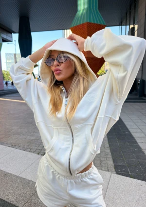Easy - Rozpinana bluza z kapturem oversize Creamy