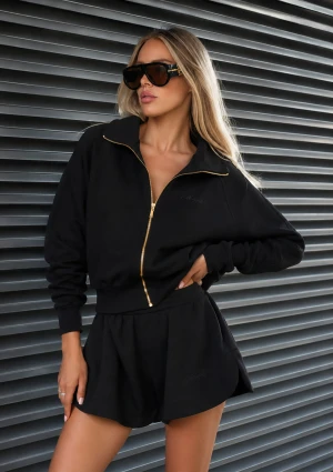 Elan - Rozpinana bluza z haftowanym logiem Black