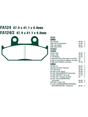 Klocki hamulcowe EBC FA124/2 87.9 x 41.1 x 9.8mm NA PRZÓD