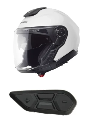 Zestaw: Kask otwarty Schuberth J2 biały + dedykowany interkom motocyklowy
