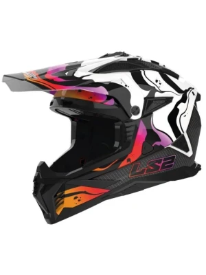 Kask enduro LS2 MX708 Fast II Wash biało-różowo-pomarańczowy