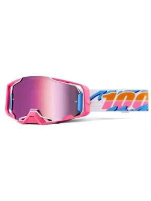 Gogle motocyklowe 100% Armega z szybką lustrzaną różowo-białe