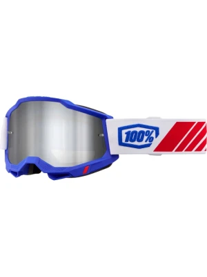 Gogle motocyklowe 100% Accuri 2 z szybką lustrzaną czerwono-biało-niebieskie