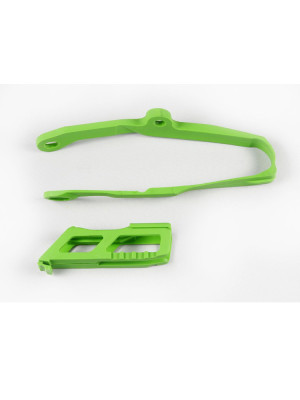Komplet ślizg+prowadnica łańcucha UFO do Kawasaki KXF 250 (17-20), KXF 450 (16-18) zielony