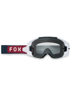 Gogle motocyklowe Fox Vue Tactile z przezroczystą szybą, biało-niebiesko-czerwone