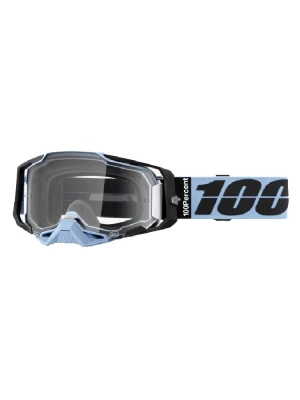 Gogle motocyklowe 100% Armega z przezroczystą szybką, czarno-niebieskie