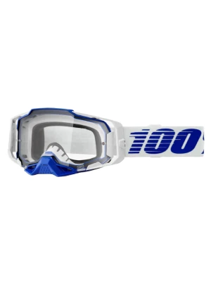 Gogle motocyklowe 100% Armega z przezroczystą szybką, biało-niebieski