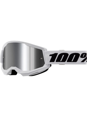 Gogle motocyklowe 100% Strata 2 z szybką lustrzaną biało-czarne