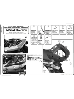 Stelaż pod kufer centralny Monolock Kappa Kawasaki ER-6N/ ER-6F 650 (05-08)[bez płyty montażowej]