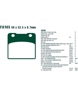 Klocki hamulcowe EBC FA103HH 58 x 53.5 x 8.7mm NA PRZÓD