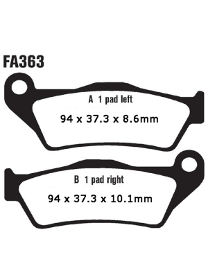 Klocki hamulcowe EBC FA363HH A. 94 x 37.6 x 8.6mm B. 94 x 37.3 x 10.1mm NA TYŁ