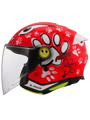 Kask dziecięcy otwarty LS2 OF622 Funny II Paws czerwono-biały