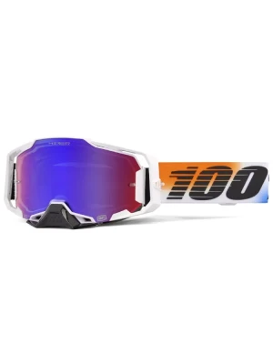 Gogle motocyklowe 100% Armega z szybką lustrzaną biało-pomarańczowo-niebieskie