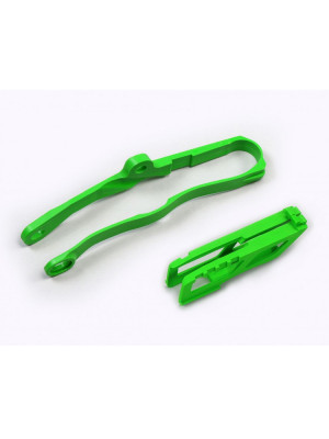 Komplet ślizg+prowadnica łańcucha UFO do Kawasaki KXF 250 (21-), KXF 450 (19-21) zielony