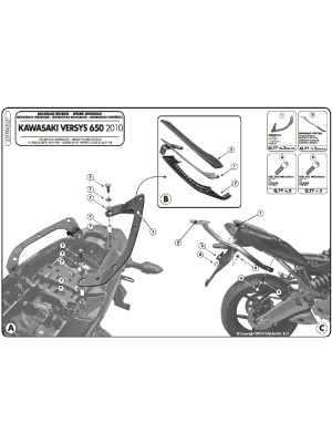 Stelaż pod kufer centralny Monokey, Monolock Kappa Kawasaki Versys 650 (10-14) [bez płyty montażowej]
