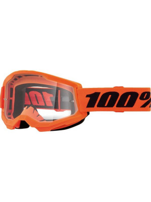 Gogle motocyklowe dziecięce 100% Strata 2 Neon z przezroczystą szybką pomarańczowe
