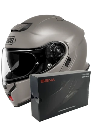 Zestaw: kask szczękowy Shoei Neotec 3 Chalk szary + dedykowany interkom motocyklowy Sena SRL 3