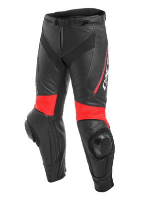 Spodnie motocyklowe skórzane Dainese Delta 3 czarno-fluo czerwone