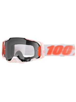 Gogle motocyklowe 100% Armega z przezroczystą szybką, biało-pomarańczowe