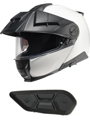 Zestaw: Kask szczękowy Schuberth E2 biały połysk + dedykowany interkom motocyklowy