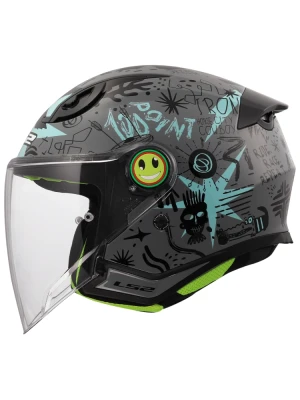 Kask dziecięcy otwarty LS2 OF622 Funny II Scribble czarno-niebieski