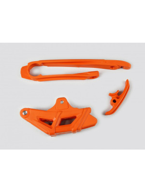 Komplet ślizg+prowadnica łańcucha UFO do KTM EXC 125/200/250/300, EXC-F 350/450 (12-), EXC-F 500 (14-) pomarańczowy
