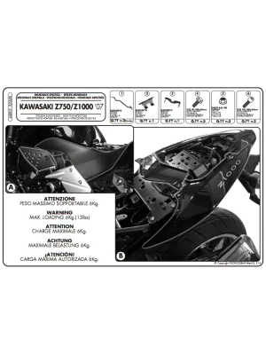 Stelaż pod kufer centralny Monokey, Monolock Kappa Kawasaki Z 1000 (07-09)/ 750 (07-14) [bez płyty montażowej]