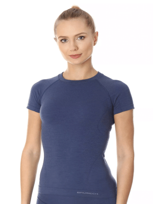 Koszulka damska Brubeck Active Wool z krótkim rękawem jeansowa