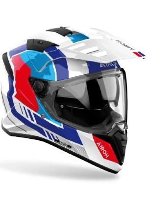 Kask adventure Airoh Bandit Horn biało-niebiesko-czerwony połysk