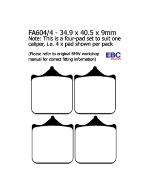 Klocki hamulcowe EBC FA604/4HH 34.9 x 40.5 x 9mm na przód.