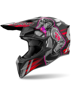 Kask enduro Airoh Wraaap Cyber czarno-szaro-czerwony matowy