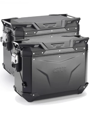 Zestaw kufrów bocznych GIVI Trekker Outback Evo Smart 48/37 aluminiowych, czarnych [z 2 wkładkami SLR; poj.: prawy 48l, lewy: 37l]