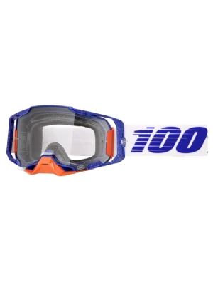 Gogle motocyklowe 100% Armega z przezroczystą szybką, niebiesko-pomarańczowe