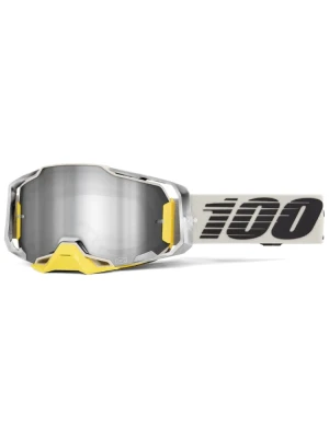 Gogle motocyklowe 100% Armega z szybką lustrzaną biało-żółte