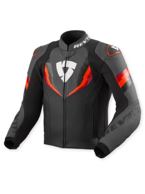 Kurtka motocyklowa skórzana REV’IT! Quantum 3 czarno-fluo czerwona