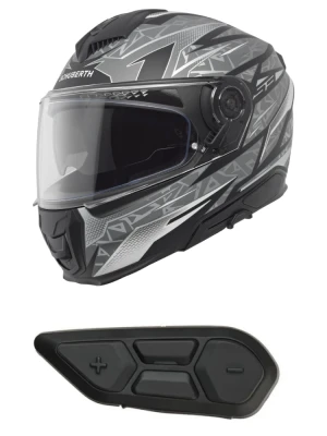 Zestaw: Kask integralny Schuberth S3 Thunder czarno-szary matowy + dedykowany interkom motocyklowy