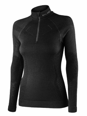 Bluza termoaktywna damska z długim rękawem Brubeck Extreme Merino z zamkiem, czarna