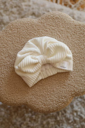 Turban welur sztruksowy dla dzieci i niemowląt - kremowy