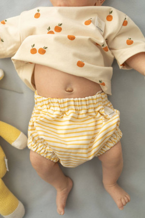 Spodenki bloomersy dziecięce bawełniane żółte paseczki