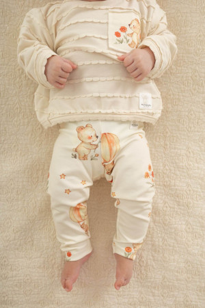 Legginsy dziecięce bawełniane miś w ogrodzie
