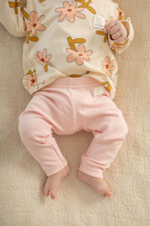Legginsy dziecięce bawełna prążkowana pudrowy róż