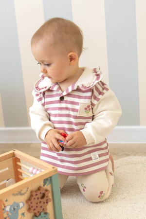 Bluza polo dziecięca bawełniana różowe paseczki