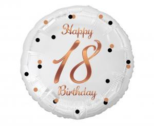 Balon foliowy 36CM HAPPY BIRTHDAY 18 biały GODAN