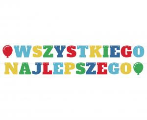 Girlanda papierowa 2x300cm Wszystkiego Najlepszego, 2 baloniki GODAN