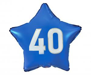 Balon foliowy "40" gwiazda niebieska, nadruk biały 19" GODAN
