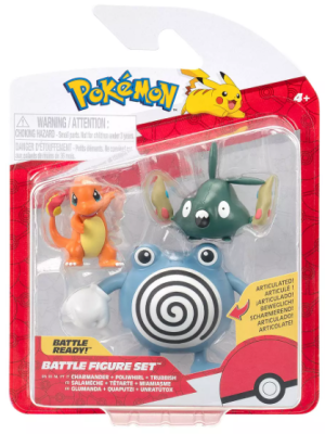 Pokémon zestaw 3 figurek: Charmander, Poliwhirl, Trubbis