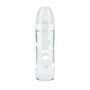 NUK butelka szklana 240ml ze smoczkiem 0-6msc biała