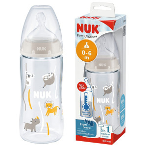 NUK butelka antykolkowa 300ml z smoczkiem i czujnikiem temperatury 0-6msc