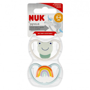 NUK smoczek uspokajający 0-6msc Space Frog 2szt