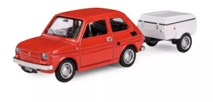 Zestaw Fiat 126p (Maluch) Czerwony z przyczepką Niewiadów n-250c Biała 1:43